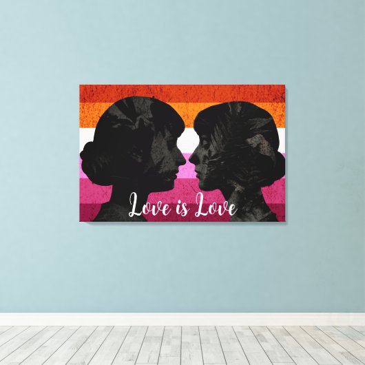 Lesbische Vlag met Twee Vrouw Silhouetten Canvas Afdruk (Insitu (Houten vloer))
