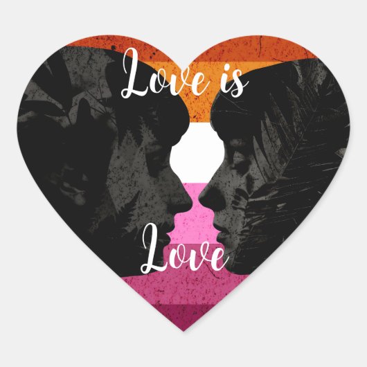 Lesbische Vlag met Twee Vrouw Silhouetten Hart Sticker (Voorkant)