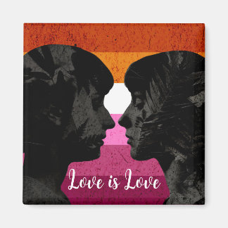 Lesbische Vlag met Twee Vrouw Silhouetten Magneet