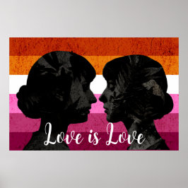 Lesbische Vlag met Twee Vrouw Silhouetten Poster
