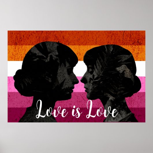 Lesbische Vlag met Twee Vrouw Silhouetten Poster (Voorkant)