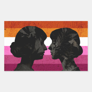 Lesbische Vlag met Twee Vrouw Silhouetten Rechthoekige Sticker