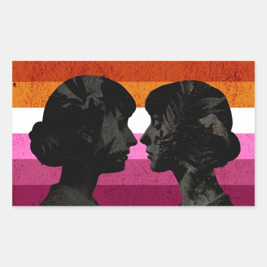 Lesbische Vlag met Twee Vrouw Silhouetten Rechthoekige Sticker (Voorkant)