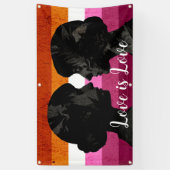 Lesbische Vlag met Twee Vrouw Silhouetten Spandoek (Verticaal)