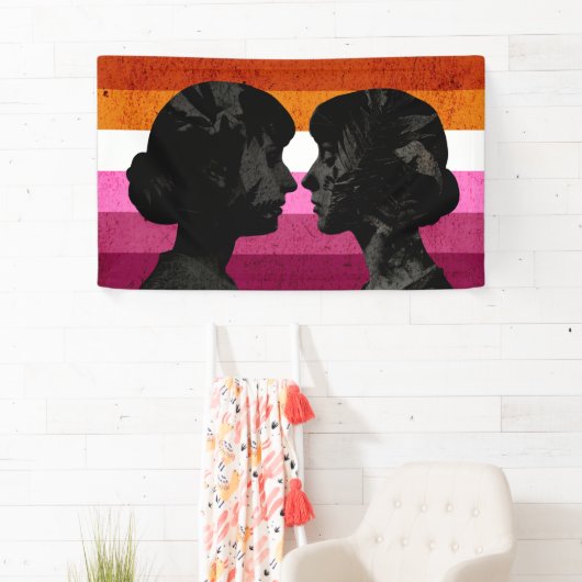 Lesbische Vlag met Twee Vrouw Silhouetten Spandoek (Insitu)