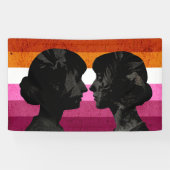 Lesbische Vlag met Twee Vrouw Silhouetten Spandoek (Horizontaal)
