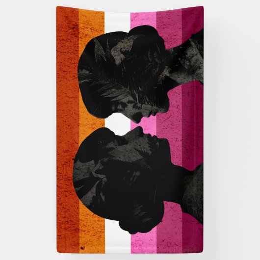 Lesbische Vlag met Twee Vrouw Silhouetten Spandoek (Verticaal)