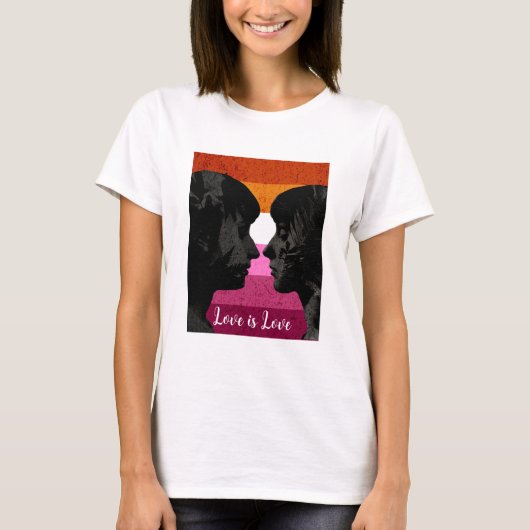 Lesbische Vlag met Twee Vrouw Silhouetten T-shirt (Voorkant)