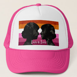 Lesbische Vlag met Twee Vrouw Silhouetten Trucker Pet