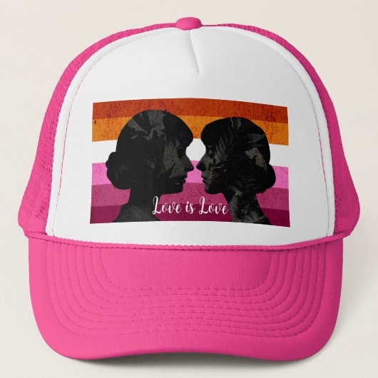 Lesbische Vlag met Twee Vrouw Silhouetten Trucker Pet (Voorkant)