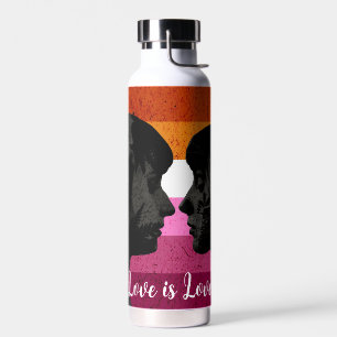 Lesbische Vlag met Twee Vrouw Silhouetten Waterfles