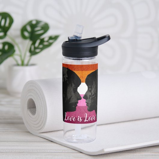 Lesbische Vlag met Twee Vrouw Silhouetten Waterfles (Links)