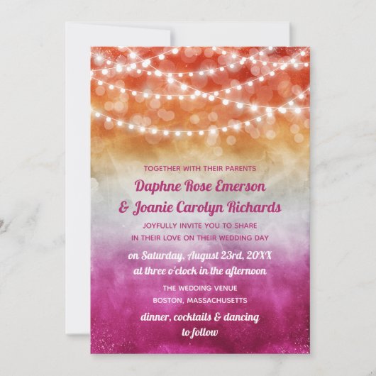 Lesbische vlag Ombre String Lights Bruiloft Kaart (Voorkant)