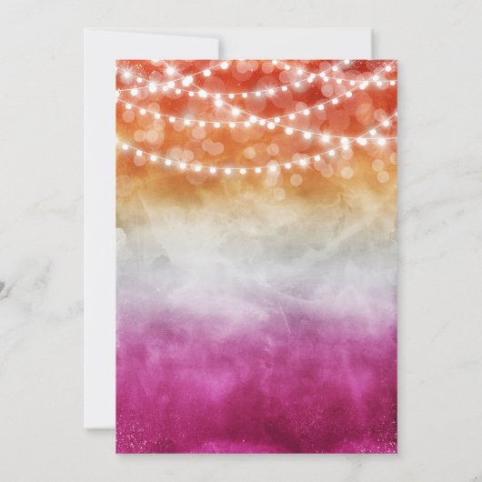 Lesbische vlag Ombre String Lights Bruiloft Kaart (Achterkant)