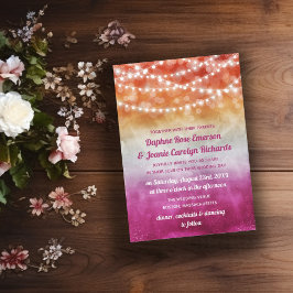 Lesbische vlag Ombre String Lights Bruiloft Kaart