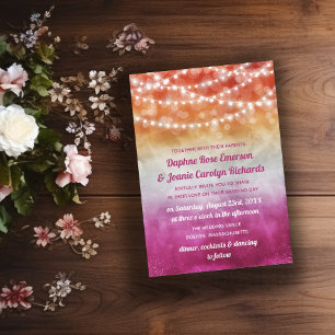 Lesbische vlag Ombre String Lights Bruiloft Kaart