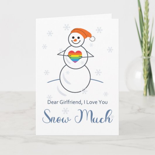 Lesbische Vriendin Valentijn Cute Snowman & Heart Kaart (Voorkant)