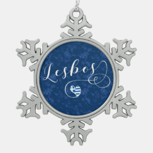 Lesbos, Grieks hart onder de vlag, Griekenland Tin Sneeuwvlok Ornament