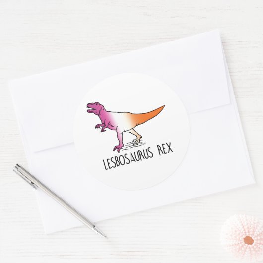 Lesbosaurus rex ronde sticker (Envelop)