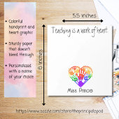 Lesgeven is een werk van hart handafdruk op maat notitieblok