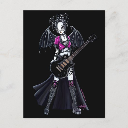 "Leslie" Black Beauty Guitar Rocker Fairy Briefkaart (Voorkant)