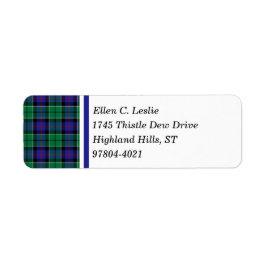 Leslie Clan Royal Blauw en Groen Schots Tartan Etiket
