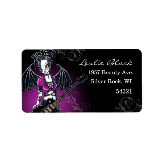 "Leslie" Gothic gitaar fairy art label (Voorkant)