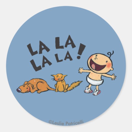 Leslie Patricelli Zingende Baby met Bunny Slippers Ronde Sticker (Voorkant)