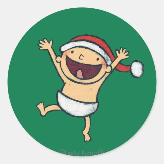 Leslie Patricelli's Baby danst in Santa Hat Ronde Sticker (Voorkant)