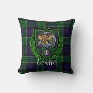 Leslie Schotse Clan Tartan & Crest Kussen
