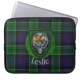 Leslie Scottish Clan Tartan and Crest  Laptop Sleeve