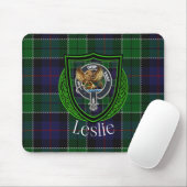 Leslie Scottish Clan Tartan and Crest Muismat (Met muis)