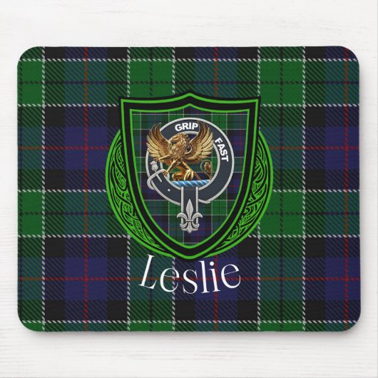 Leslie Scottish Clan Tartan and Crest Muismat (Voorkant)