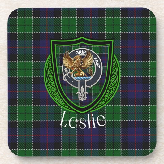 Leslie Scottish Clan Tartan & Crest Bier Onderzetter (Voorkant)