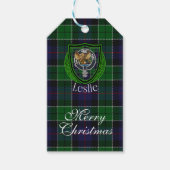 Leslie Scottish Clan Tartan & Crest Cadeaulabel (Voorkant)