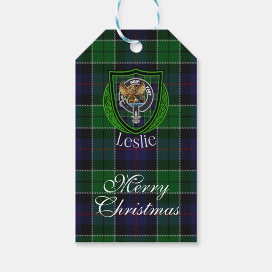 Leslie Scottish Clan Tartan & Crest Cadeaulabel (Voorkant)