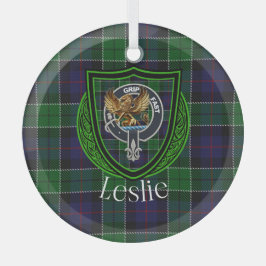 Leslie Scottish Clan Tartan & Crest Glas Ornament