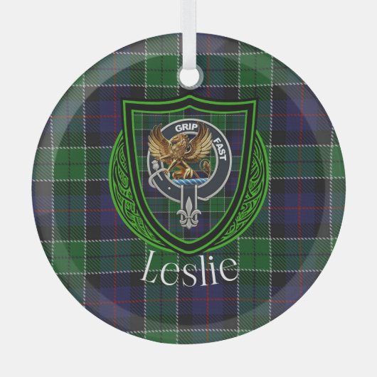 Leslie Scottish Clan Tartan & Crest Glas Ornament (Voorkant)
