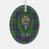 Leslie Scottish Clan Tartan & Crest Glas Ornament (Voorkant Rechts)