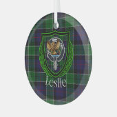 Leslie Scottish Clan Tartan & Crest Glas Ornament (Voorkant links)