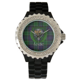 Leslie Scottish Clan Tartan & Crest Horloge