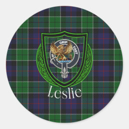 Leslie Scottish Clan Tartan & Crest Ronde Sticker