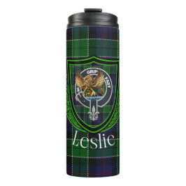 Leslie Scottish Clan Tartan & Crest Thermosbeker