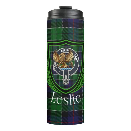 Leslie Scottish Clan Tartan & Crest Thermosbeker (Voorkant)