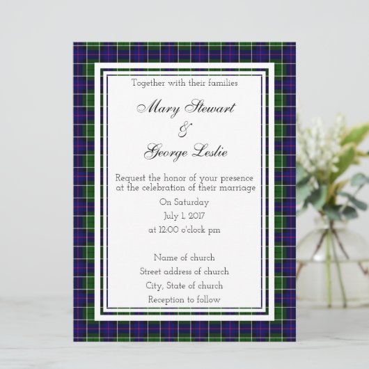 Leslie Scottish Wedding Invitation Kaart (Staand voorkant)