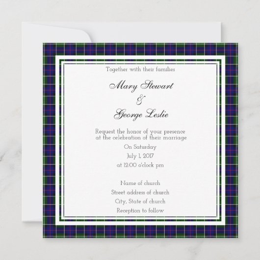 Leslie Scottish Wedding Square Uitnodiging (Voorkant)