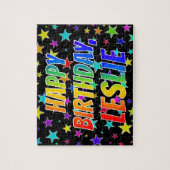 "LESLIE" Voornaam, geun "HAPPY BIRTHDAY" Legpuzzel (Verticaal)