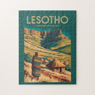 Lesotho Drakensberg Illustratie Reis Kunst Retro Legpuzzel