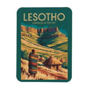 Lesotho Drakensberg Illustratie Reis Kunst Retro Magneet