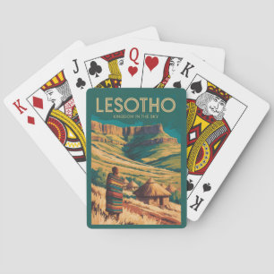 Lesotho Drakensberg Illustratie Reis Kunst Retro Pokerkaarten